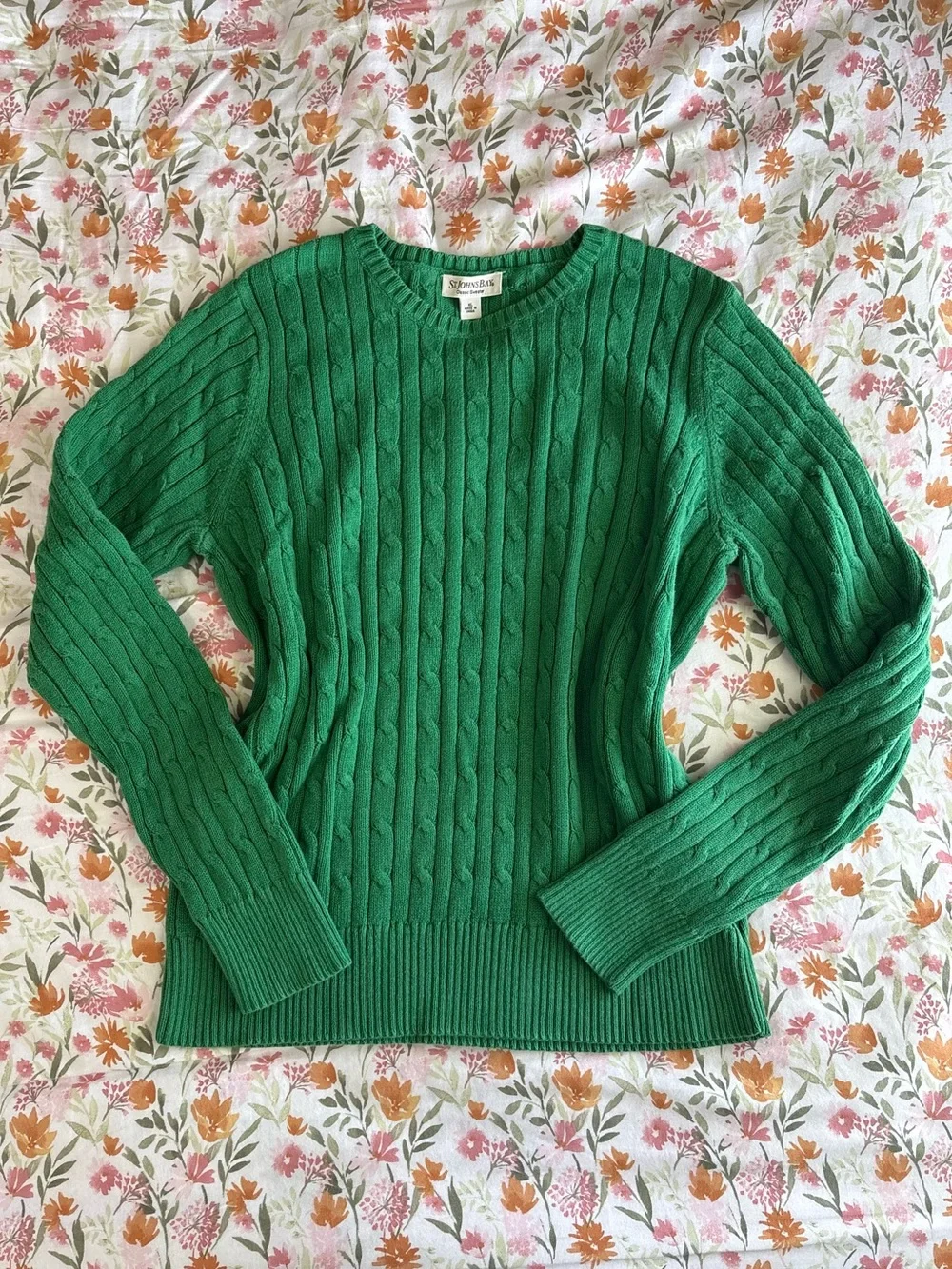 St. John’s Bay Green Long Sleeve Cable Knit Sweater Size XL Fall Winter Layering
